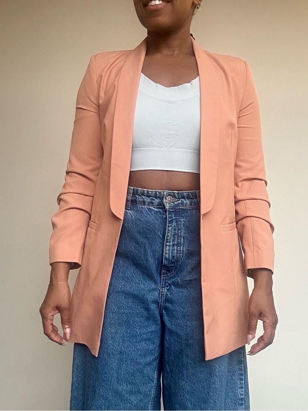 ASOS Peach Open-Front Longline Blazer
